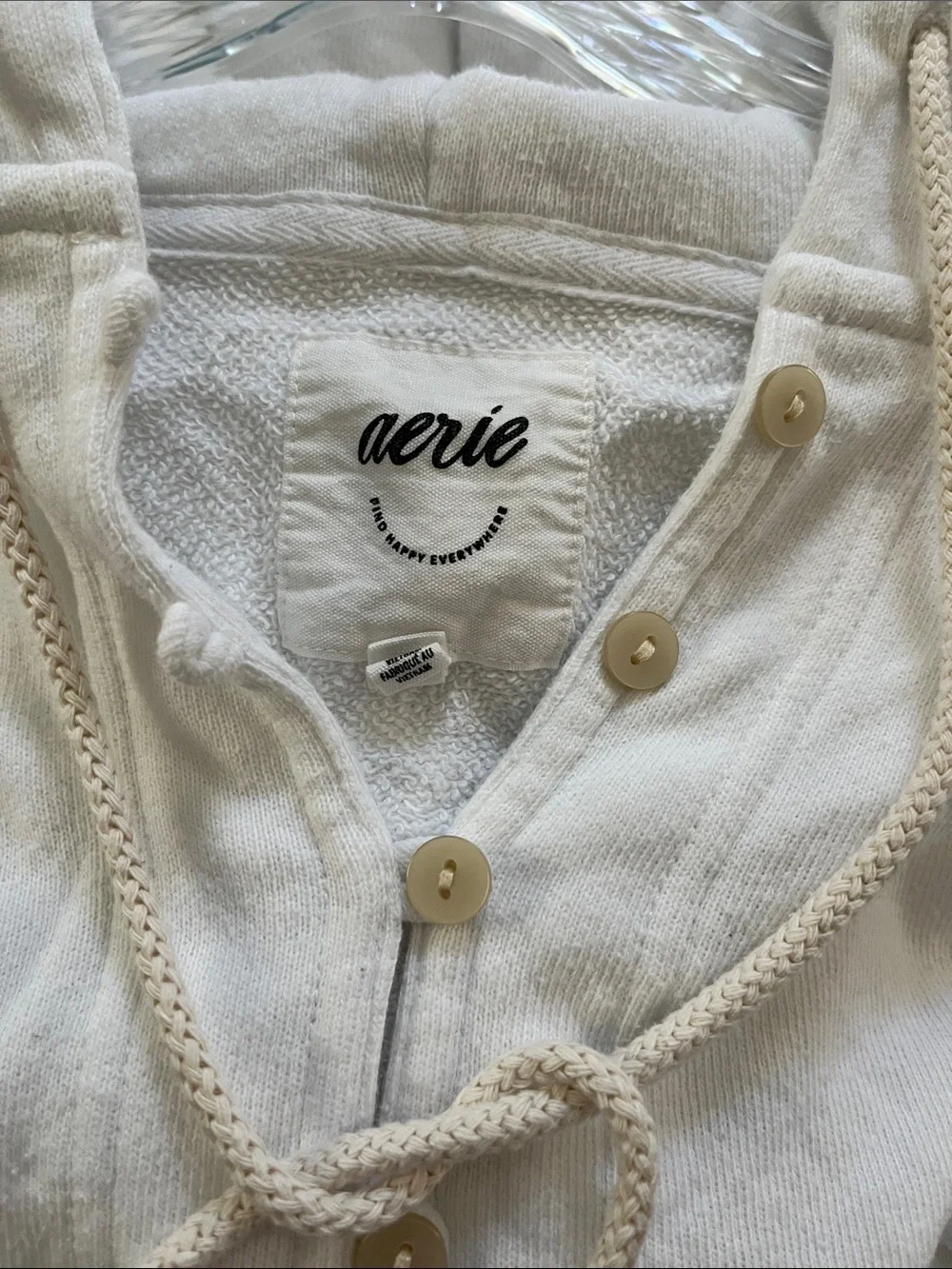 aerie White Hooded Cowl Pullover